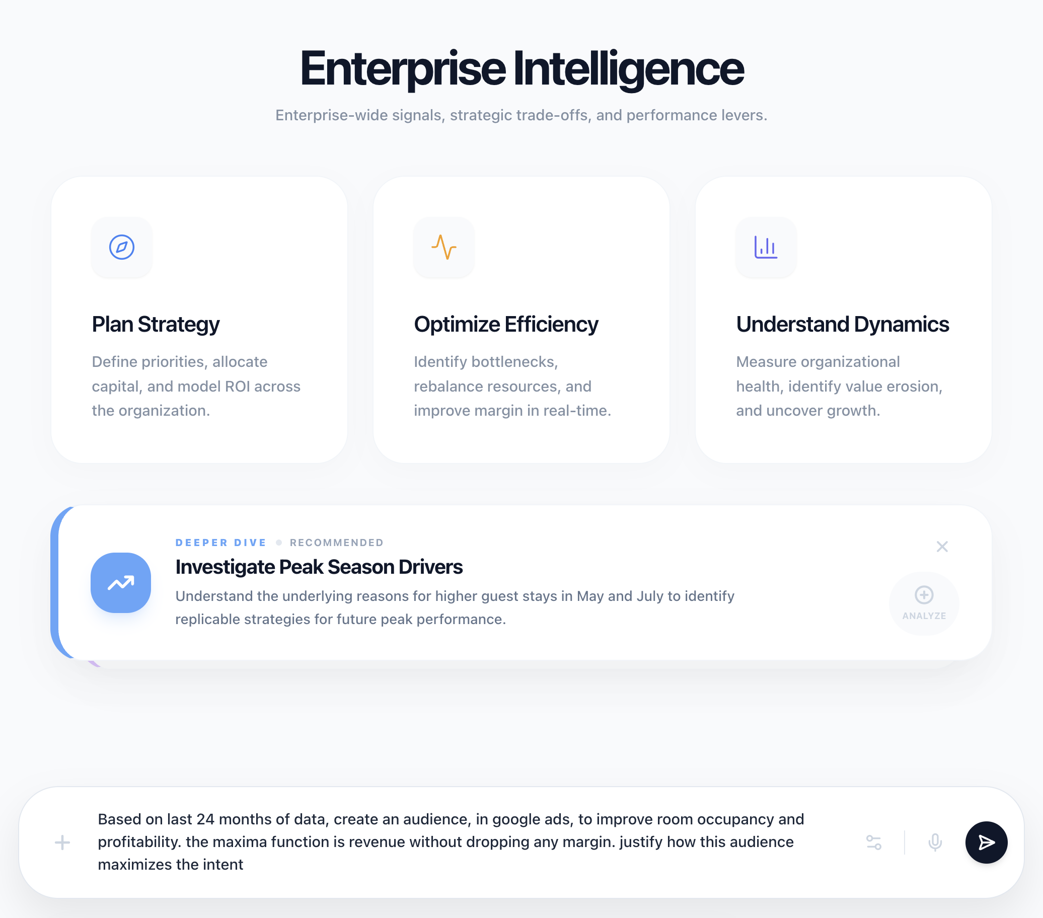 Enterprise Intelligence — visitor asks a strategic question